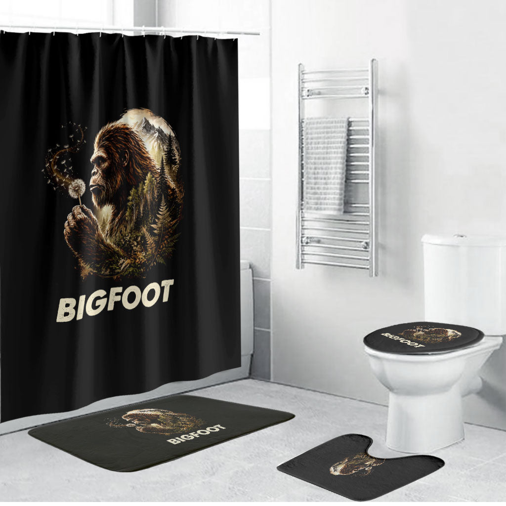 Bigfoot Blowing Wishes Dandelion Bathroom Set Vintage Sasquatch Art Forest Mountain Nature