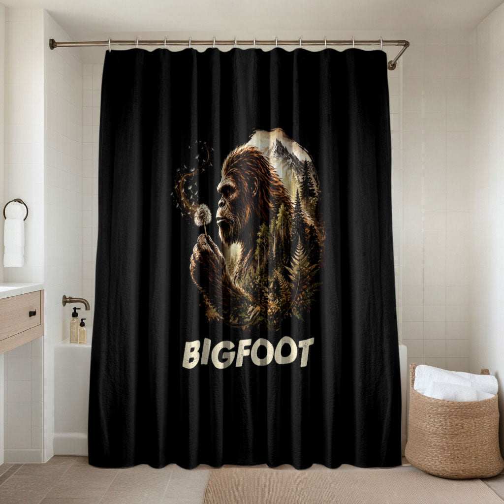 Bigfoot Blowing Wishes Dandelion Bathroom Set Vintage Sasquatch Art Forest Mountain Nature