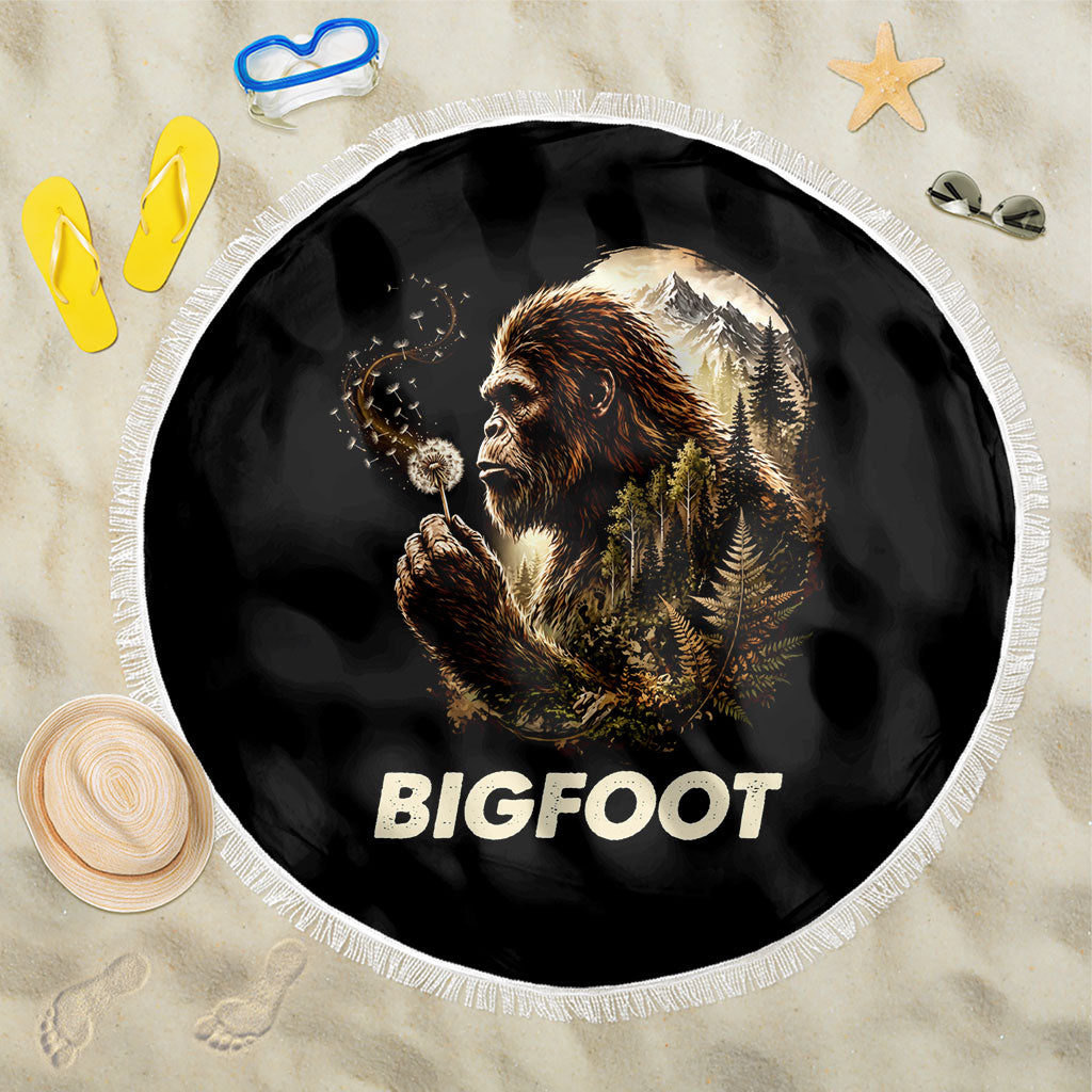 Bigfoot Blowing Wishes Dandelion Beach Blanket Vintage Sasquatch Art Forest Mountain Nature