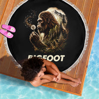 Bigfoot Blowing Wishes Dandelion Beach Blanket Vintage Sasquatch Art Forest Mountain Nature