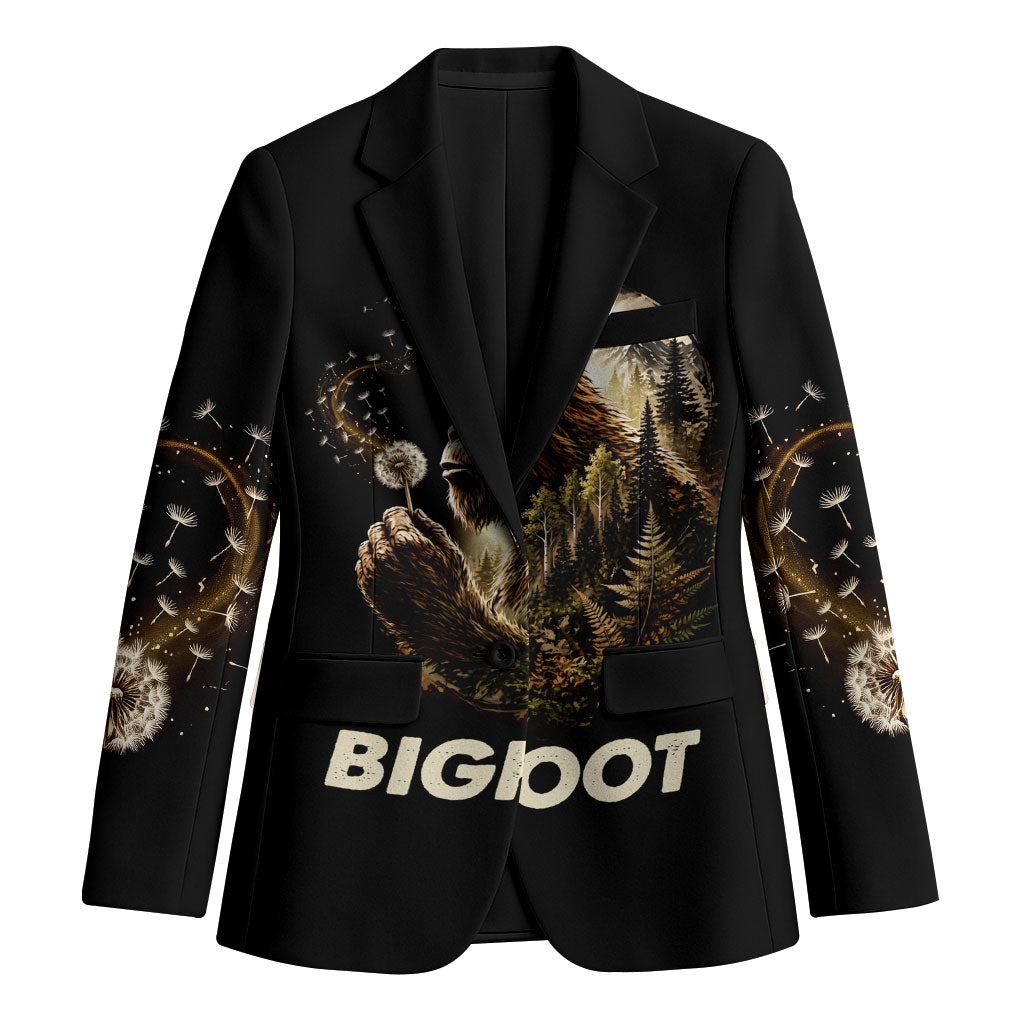 Bigfoot Blowing Wishes Dandelion Blazer Vintage Sasquatch Art Forest Mountain Nature