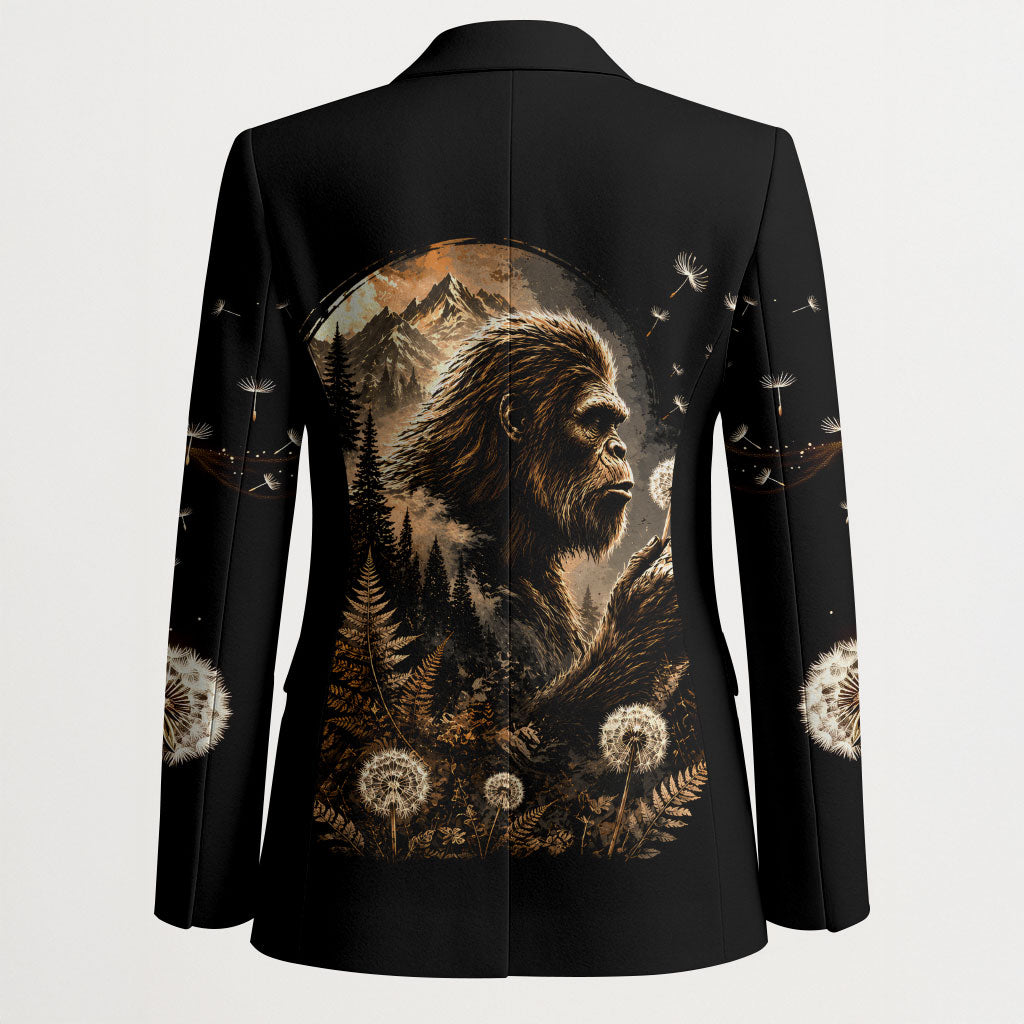 Bigfoot Blowing Wishes Dandelion Blazer Vintage Sasquatch Art Forest Mountain Nature