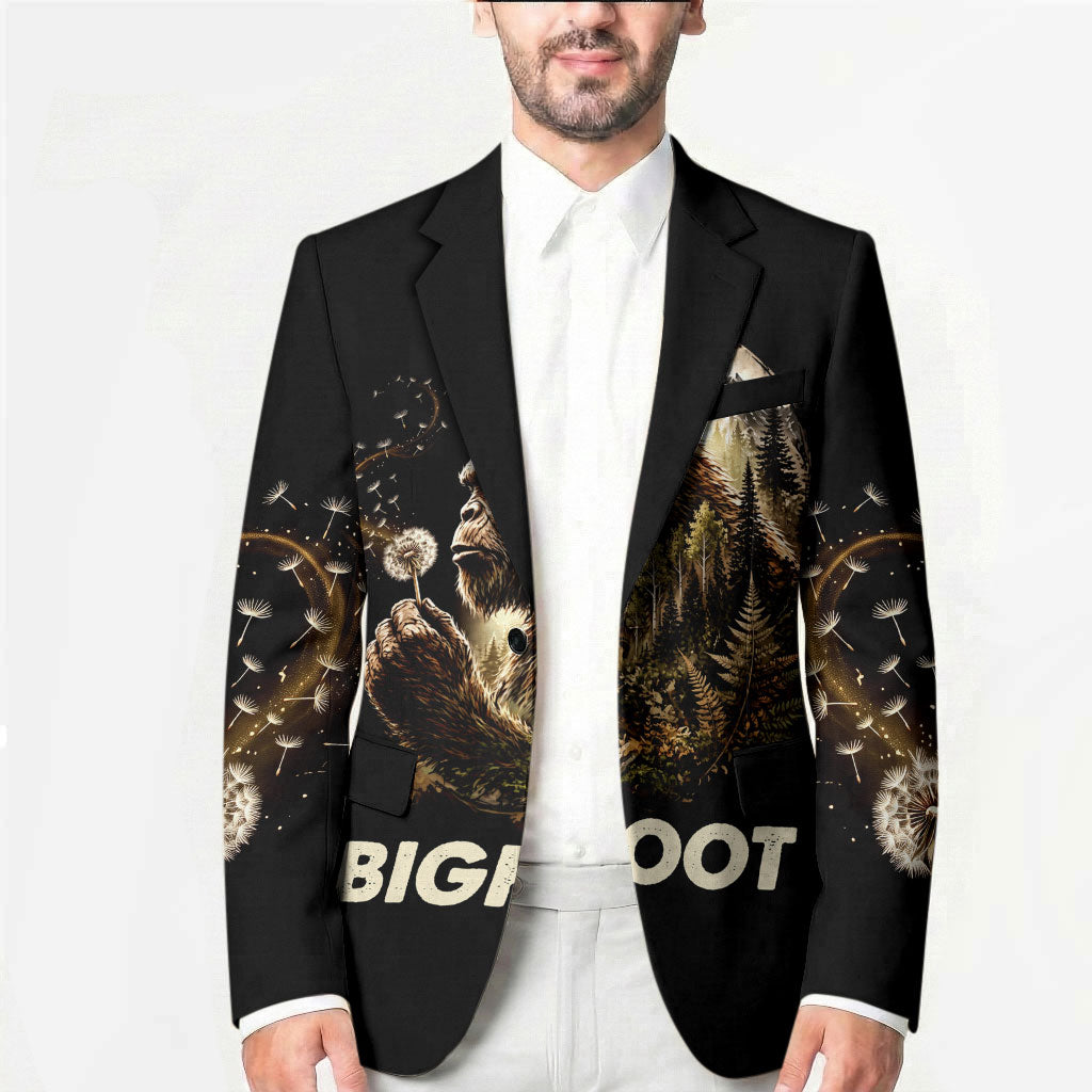 Bigfoot Blowing Wishes Dandelion Blazer Vintage Sasquatch Art Forest Mountain Nature