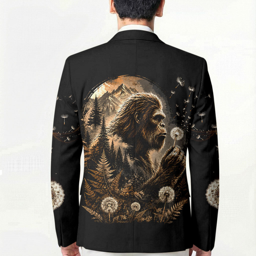 Bigfoot Blowing Wishes Dandelion Blazer Vintage Sasquatch Art Forest Mountain Nature