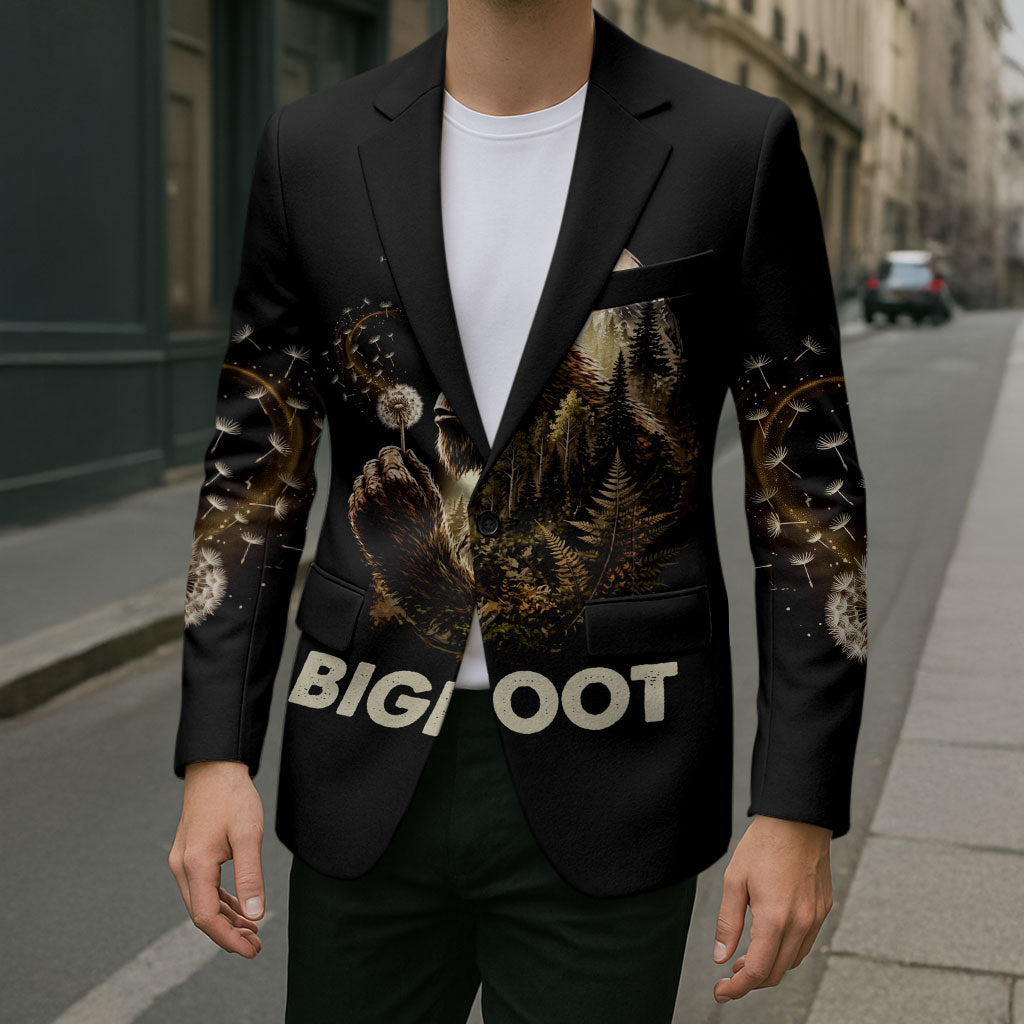 Bigfoot Blowing Wishes Dandelion Blazer Vintage Sasquatch Art Forest Mountain Nature