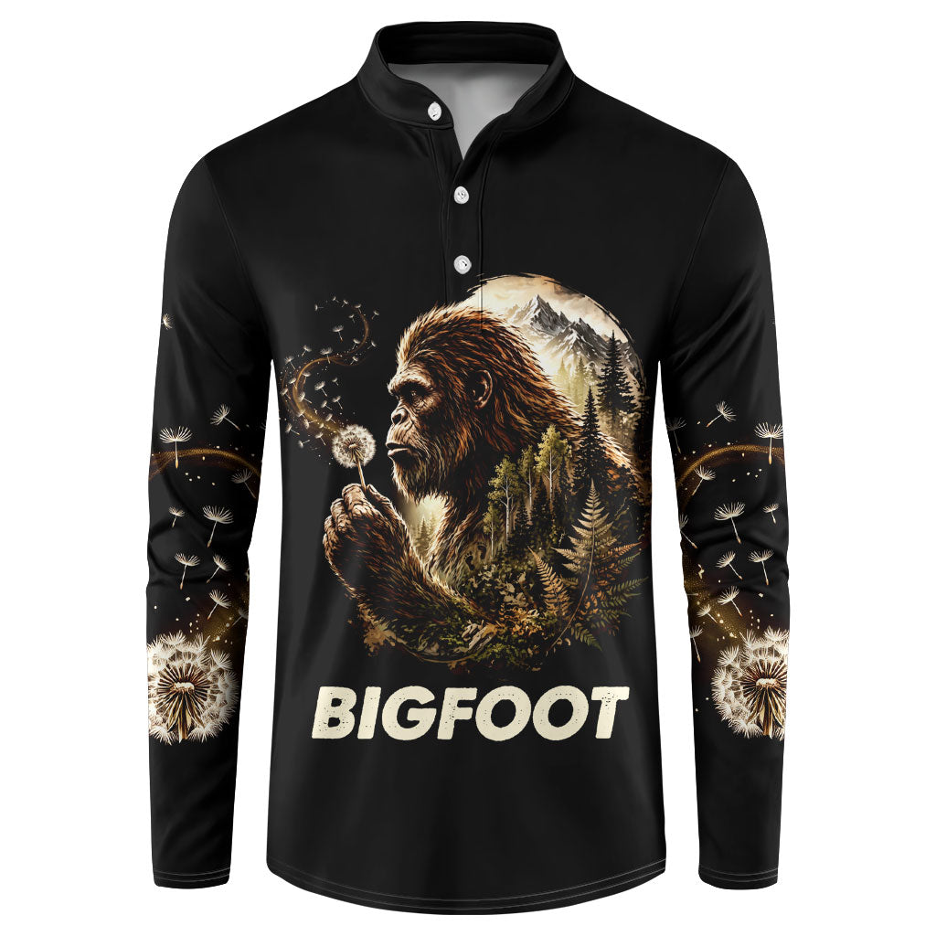 Bigfoot Blowing Wishes Dandelion Button Sweatshirt Vintage Sasquatch Art Forest Mountain Nature