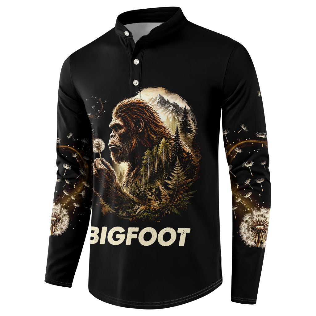 Bigfoot Blowing Wishes Dandelion Button Sweatshirt Vintage Sasquatch Art Forest Mountain Nature