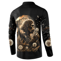 Bigfoot Blowing Wishes Dandelion Button Sweatshirt Vintage Sasquatch Art Forest Mountain Nature
