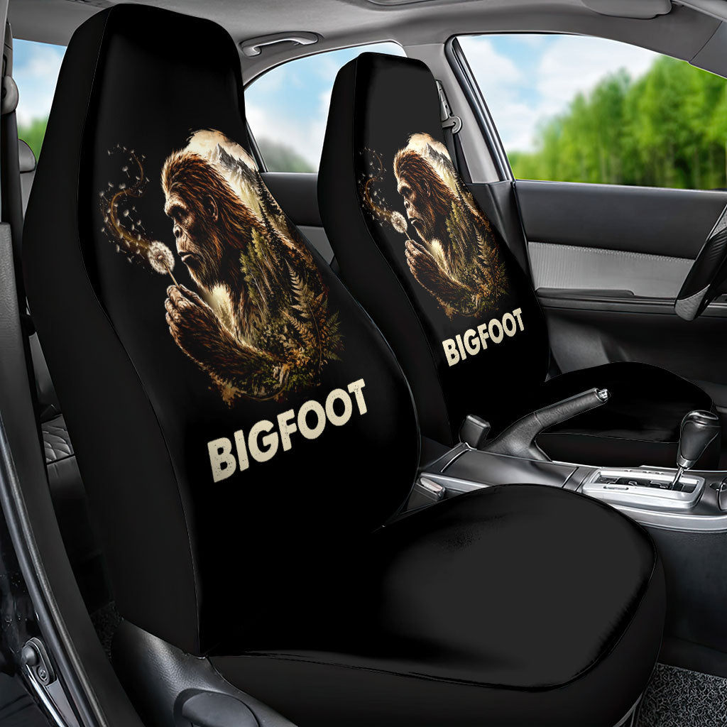 Bigfoot Blowing Wishes Dandelion Car Seat Cover Vintage Sasquatch Art Forest Mountain Nature
