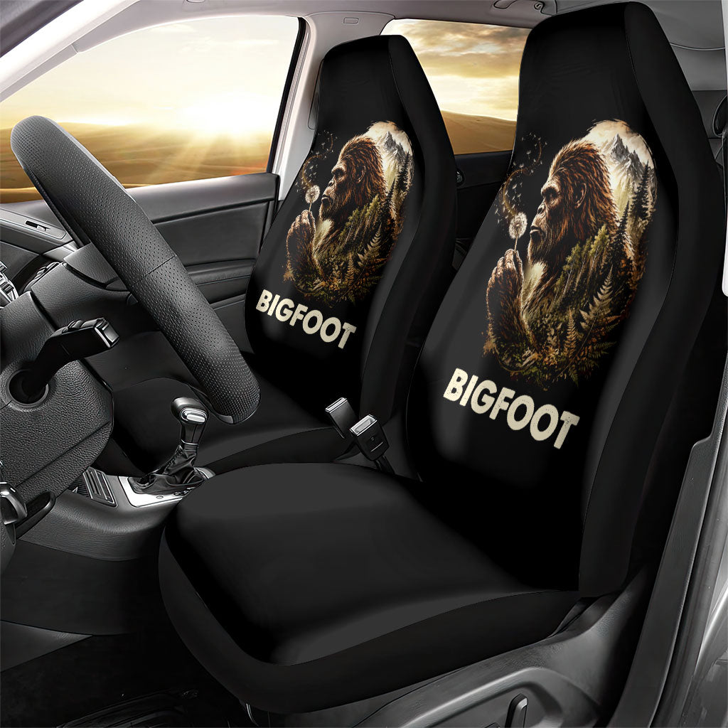 Bigfoot Blowing Wishes Dandelion Car Seat Cover Vintage Sasquatch Art Forest Mountain Nature
