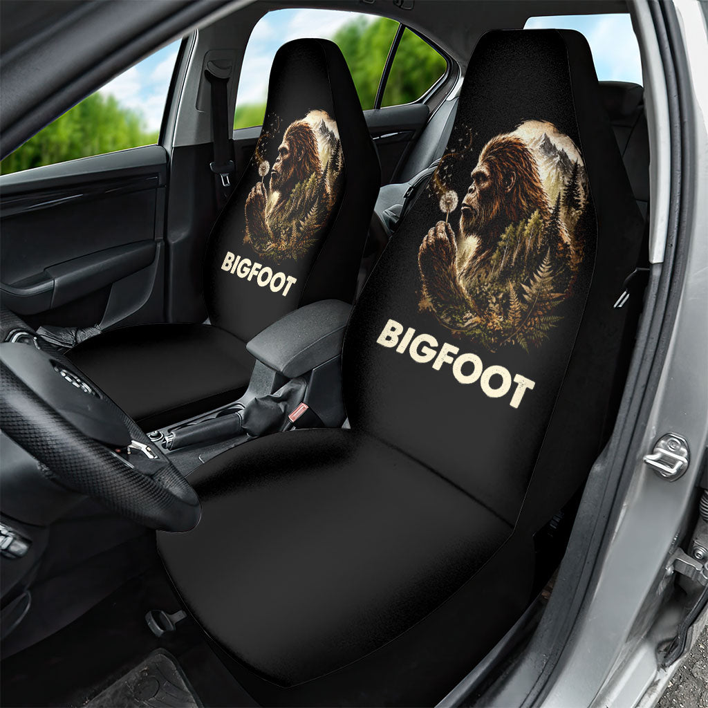 Bigfoot Blowing Wishes Dandelion Car Seat Cover Vintage Sasquatch Art Forest Mountain Nature