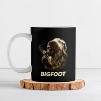 Bigfoot Blowing Wishes Dandelion Ceramic Mug Vintage Sasquatch Art Forest Mountain Nature
