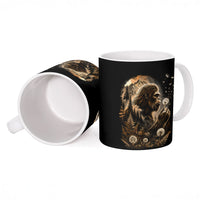 Bigfoot Blowing Wishes Dandelion Ceramic Mug Vintage Sasquatch Art Forest Mountain Nature