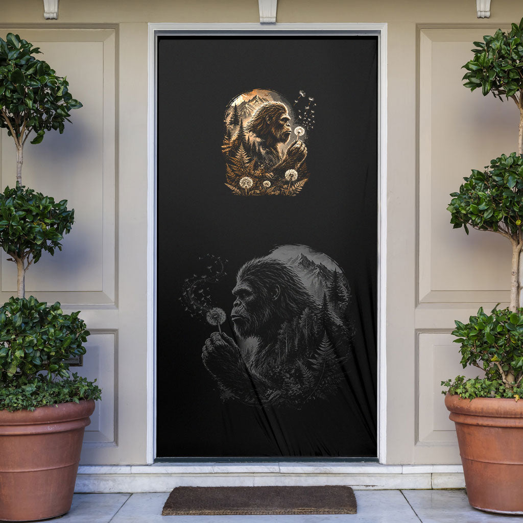 Bigfoot Blowing Wishes Dandelion Door Cover Vintage Sasquatch Art Forest Mountain Nature