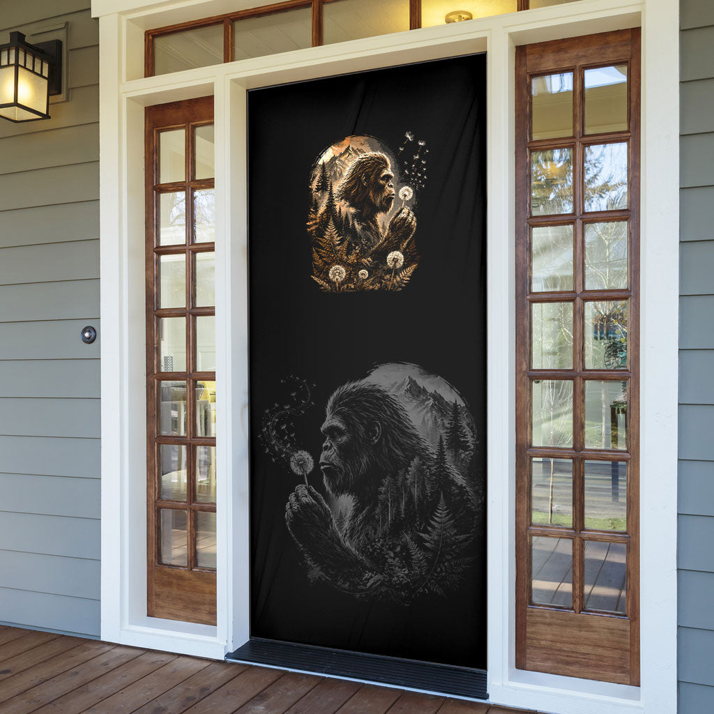 Bigfoot Blowing Wishes Dandelion Door Cover Vintage Sasquatch Art Forest Mountain Nature