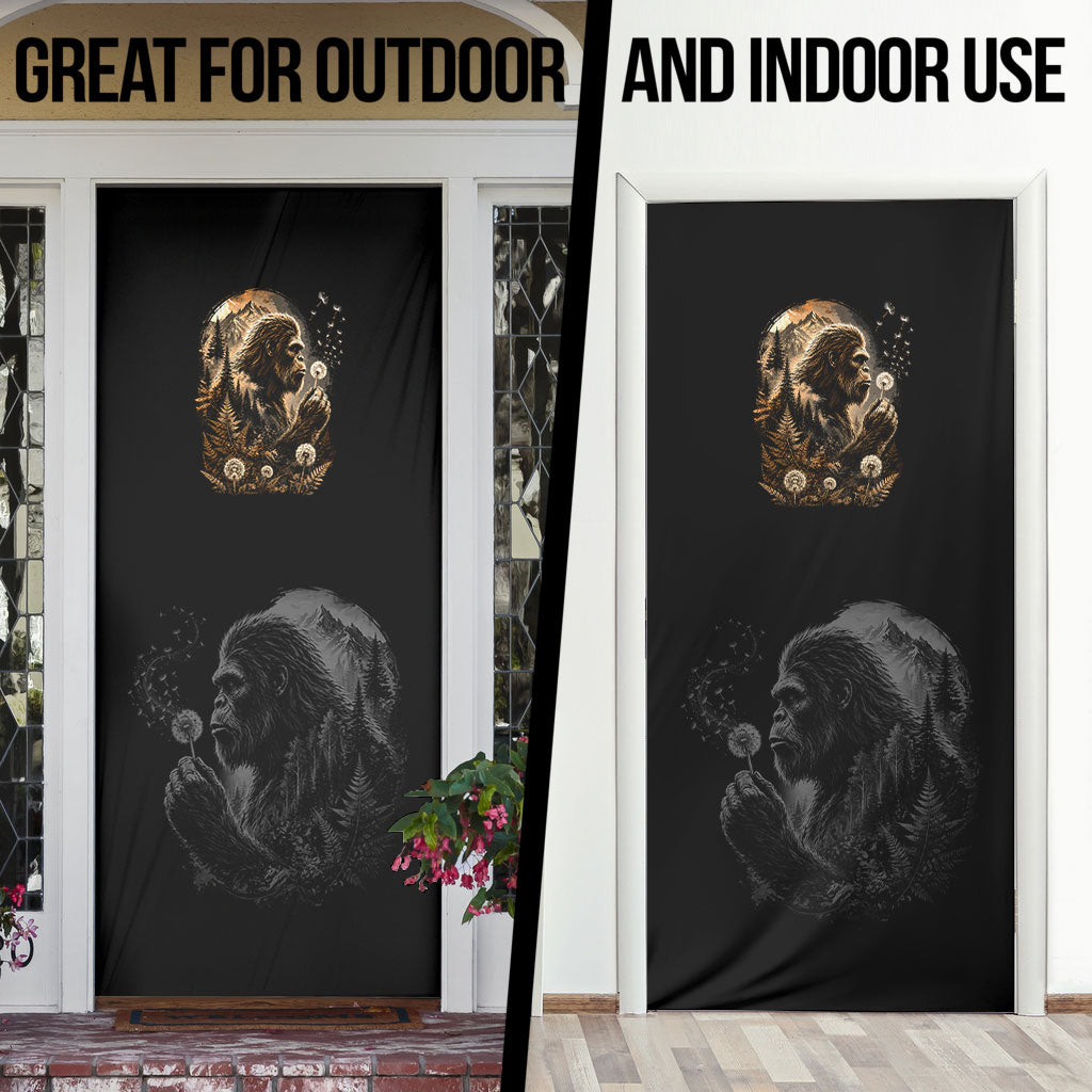 Bigfoot Blowing Wishes Dandelion Door Cover Vintage Sasquatch Art Forest Mountain Nature