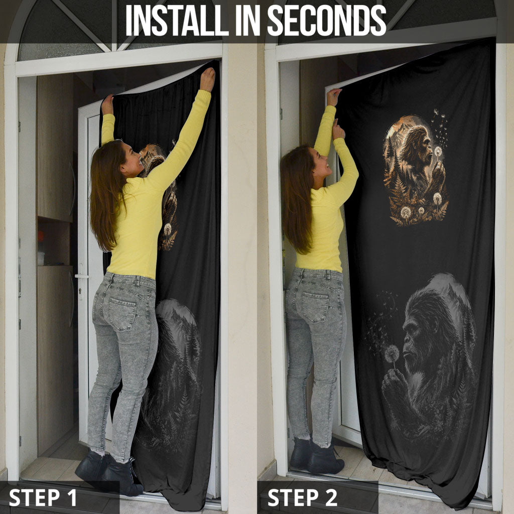 Bigfoot Blowing Wishes Dandelion Door Cover Vintage Sasquatch Art Forest Mountain Nature