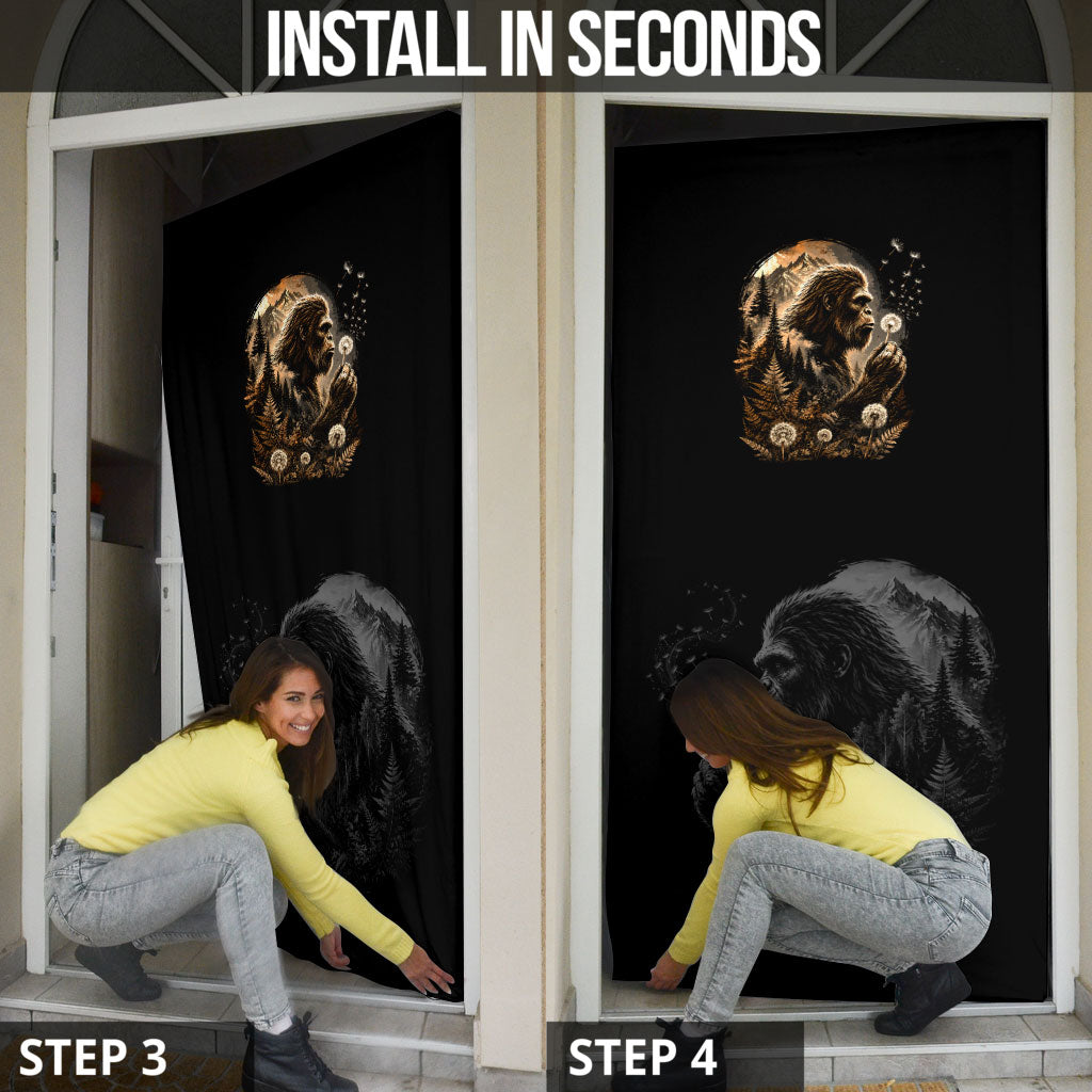 Bigfoot Blowing Wishes Dandelion Door Cover Vintage Sasquatch Art Forest Mountain Nature