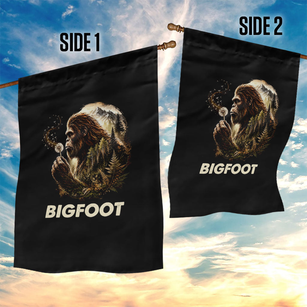 Bigfoot Blowing Wishes Dandelion Garden Flag Vintage Sasquatch Art Forest Mountain Nature