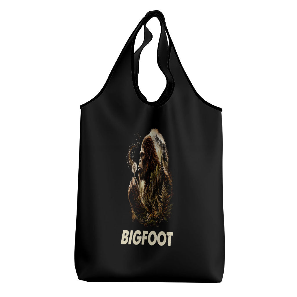 Bigfoot Blowing Wishes Dandelion Grocery Bag Vintage Sasquatch Art Forest Mountain Nature