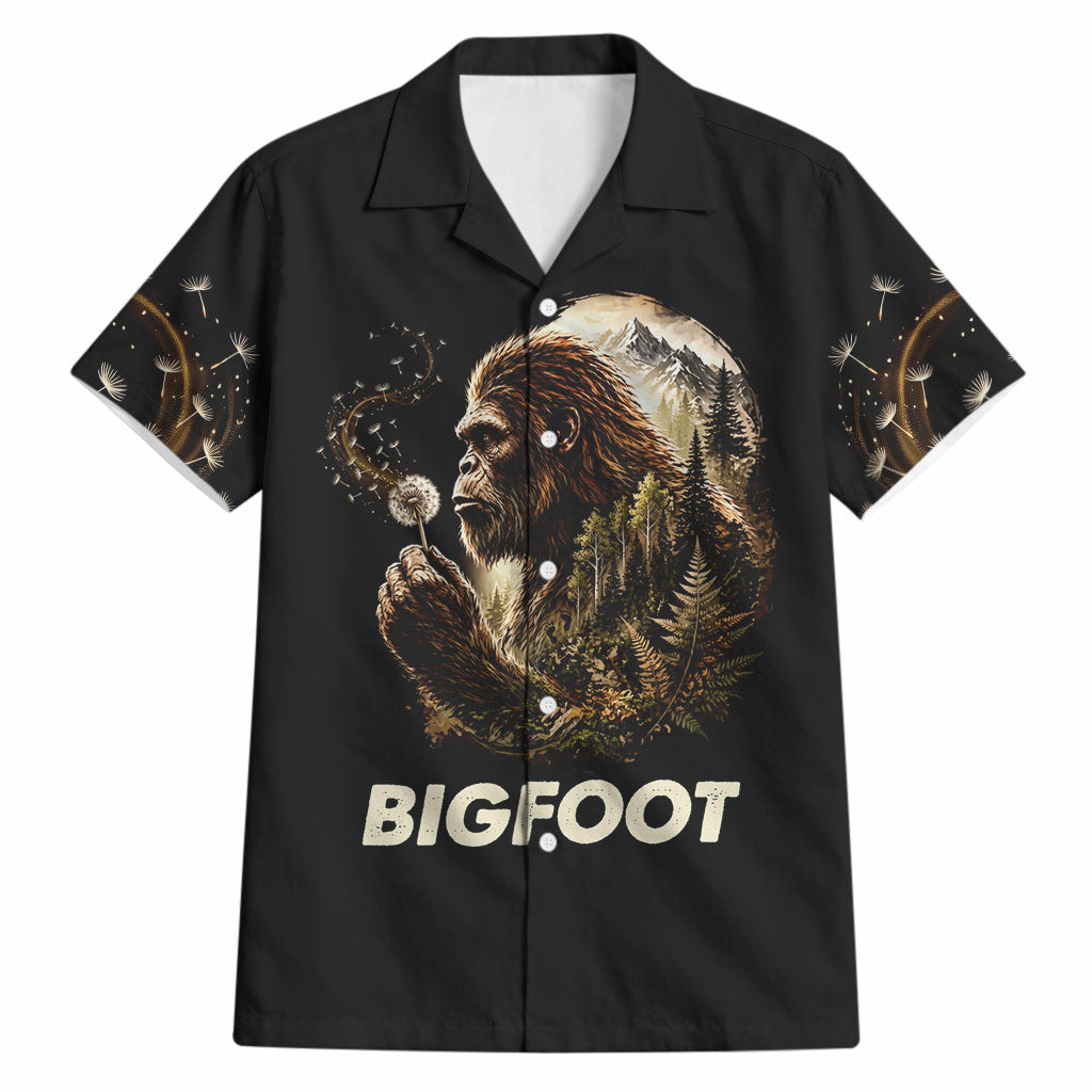 Bigfoot Blowing Wishes Dandelion Hawaiian Shirt Vintage Sasquatch Art Forest Mountain Nature
