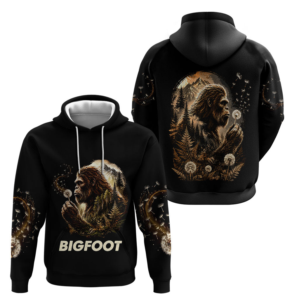 Bigfoot Blowing Wishes Dandelion Hoodie Vintage Sasquatch Art Forest Mountain Nature