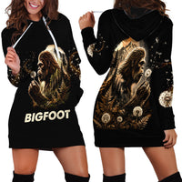 Bigfoot Blowing Wishes Dandelion Hoodie Dress Vintage Sasquatch Art Forest Mountain Nature