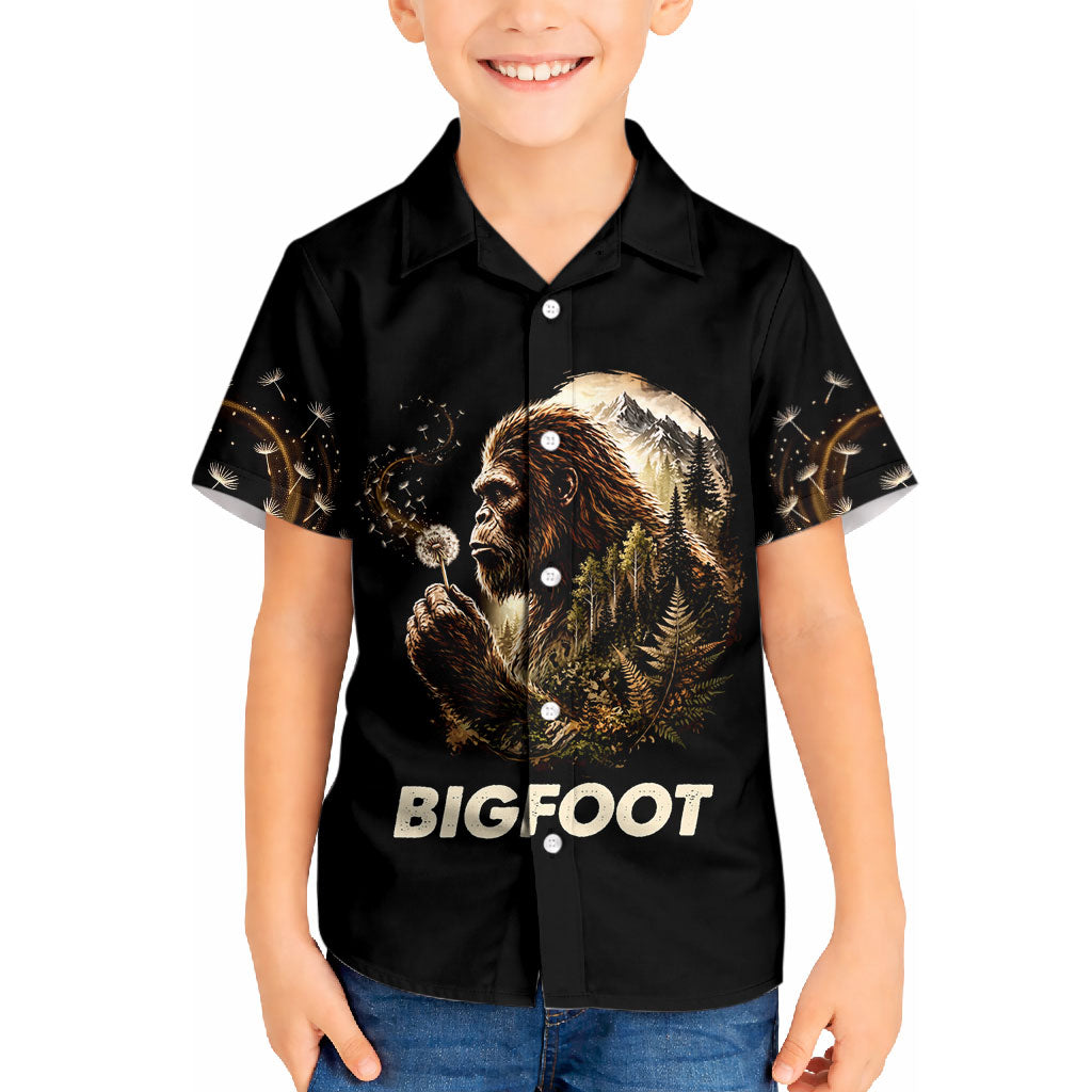 Bigfoot Blowing Wishes Dandelion Kid Hawaiian Shirt Vintage Sasquatch Art Forest Mountain Nature