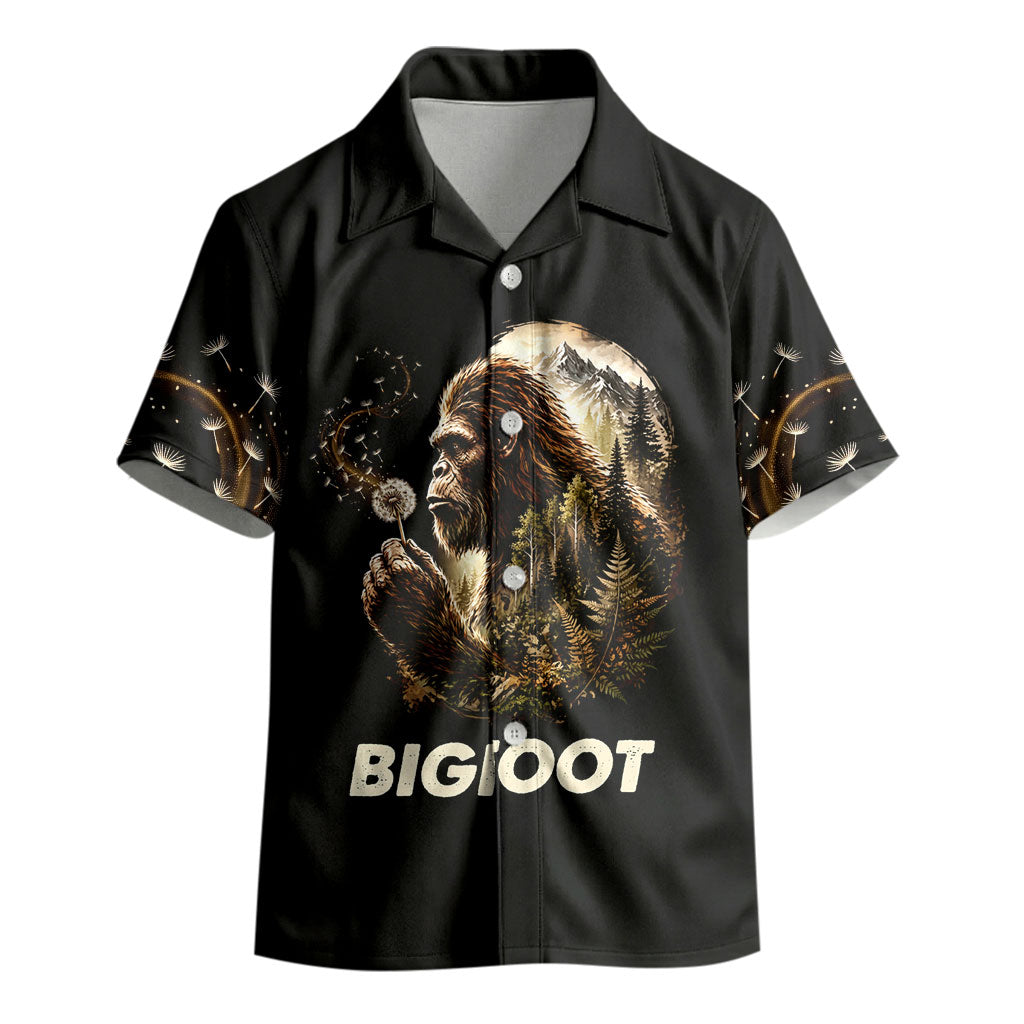 Bigfoot Blowing Wishes Dandelion Kid Hawaiian Shirt Vintage Sasquatch Art Forest Mountain Nature