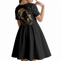 Bigfoot Blowing Wishes Dandelion Kid Short Sleeve Dress Vintage Sasquatch Art Forest Mountain Nature