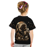 Bigfoot Blowing Wishes Dandelion Kid T Shirt Vintage Sasquatch Art Forest Mountain Nature