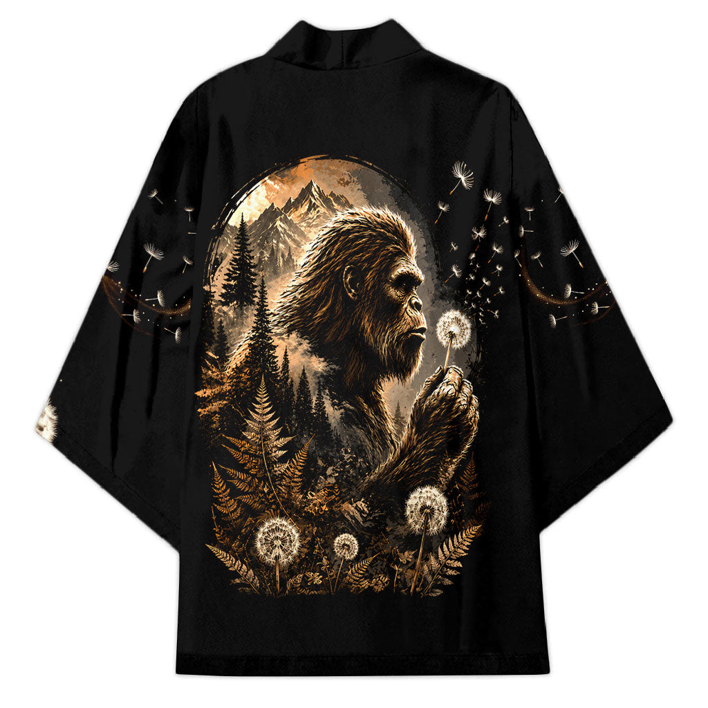 Bigfoot Blowing Wishes Dandelion Kimono Vintage Sasquatch Art Forest Mountain Nature
