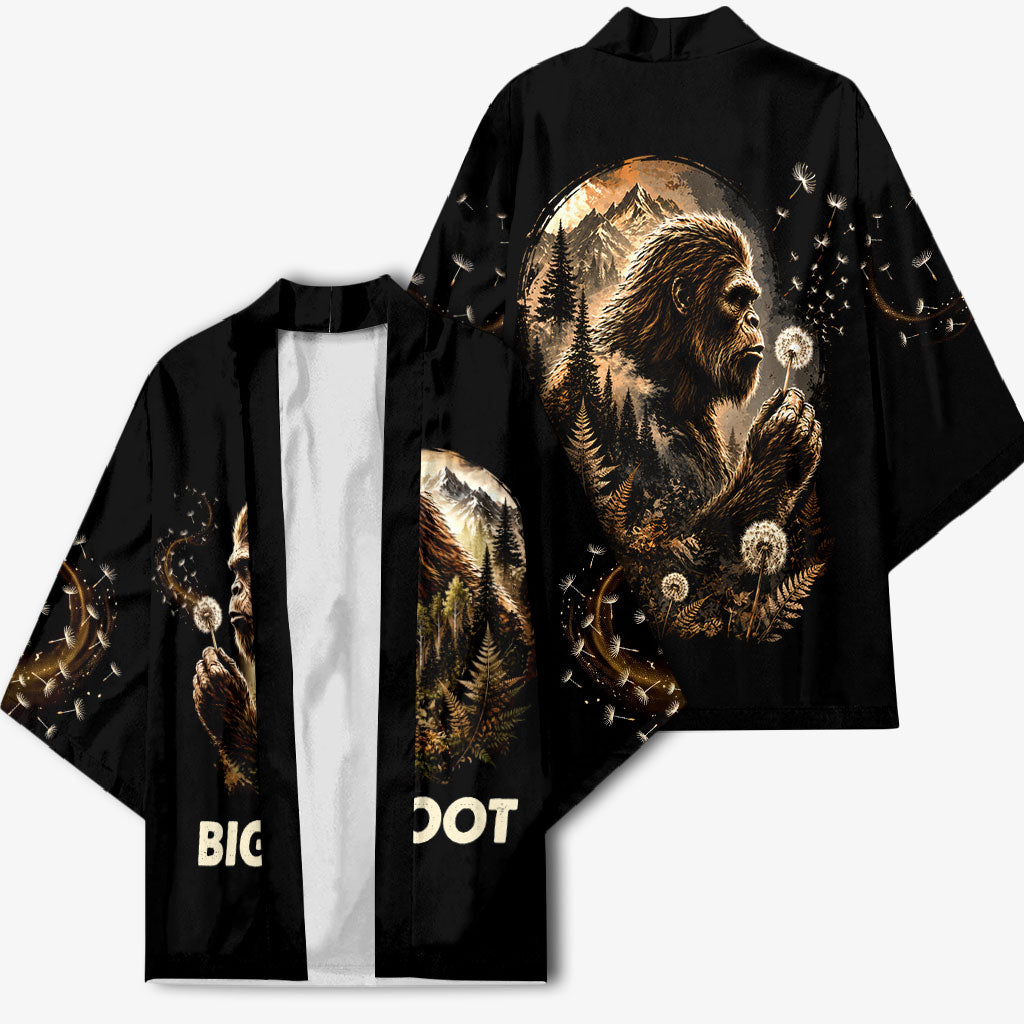 Bigfoot Blowing Wishes Dandelion Kimono Vintage Sasquatch Art Forest Mountain Nature