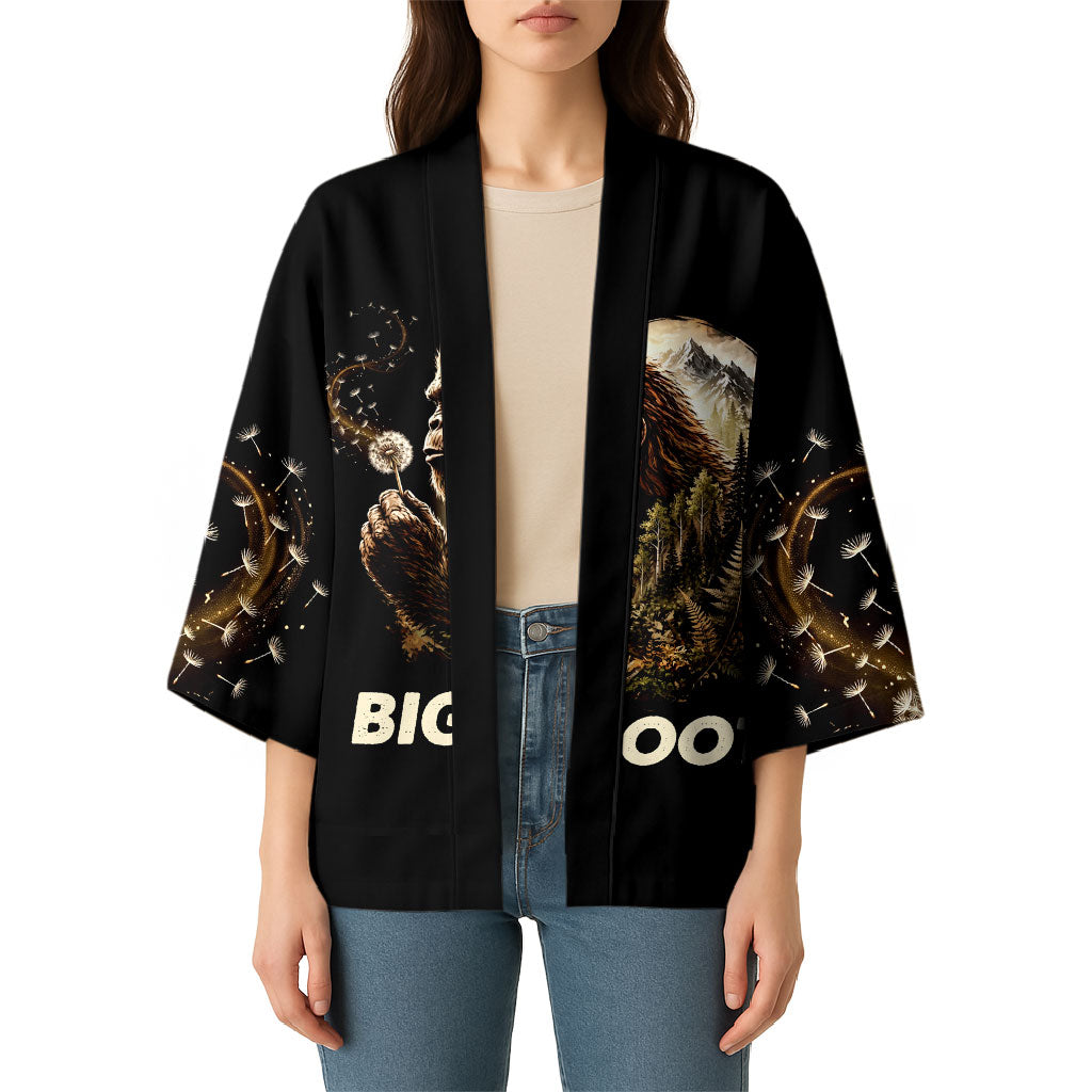 Bigfoot Blowing Wishes Dandelion Kimono Vintage Sasquatch Art Forest Mountain Nature