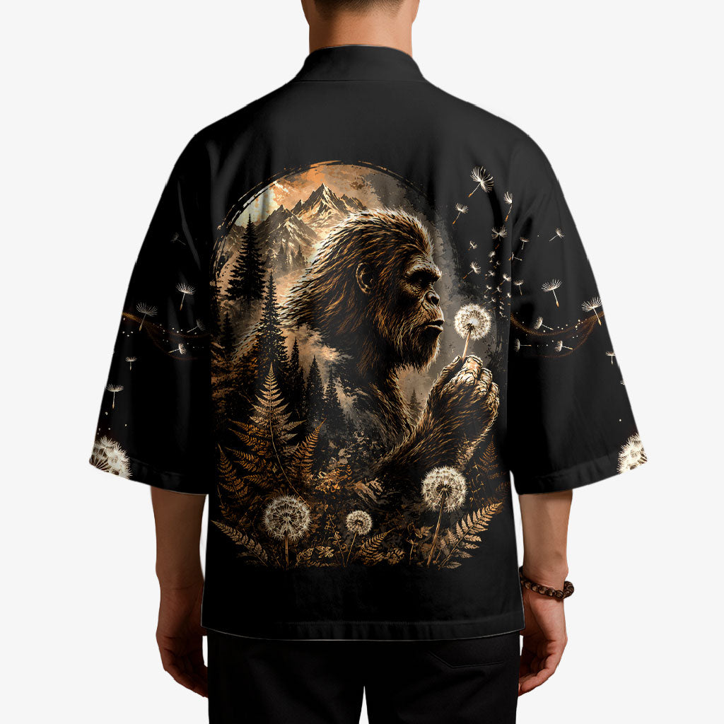 Bigfoot Blowing Wishes Dandelion Kimono Vintage Sasquatch Art Forest Mountain Nature