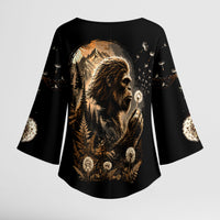 Bigfoot Blowing Wishes Dandelion Kimono Sleeve Blouse Vintage Sasquatch Art Forest Mountain Nature