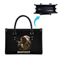 Bigfoot Blowing Wishes Dandelion Leather Bag Vintage Sasquatch Art Forest Mountain Nature