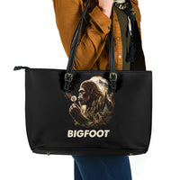 Bigfoot Blowing Wishes Dandelion Leather Tote Bag Vintage Sasquatch Art Forest Mountain Nature