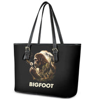 Bigfoot Blowing Wishes Dandelion Leather Tote Bag Vintage Sasquatch Art Forest Mountain Nature