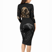 Bigfoot Blowing Wishes Dandelion Long Sleeve Bodycon Dress Vintage Sasquatch Art Forest Mountain Nature