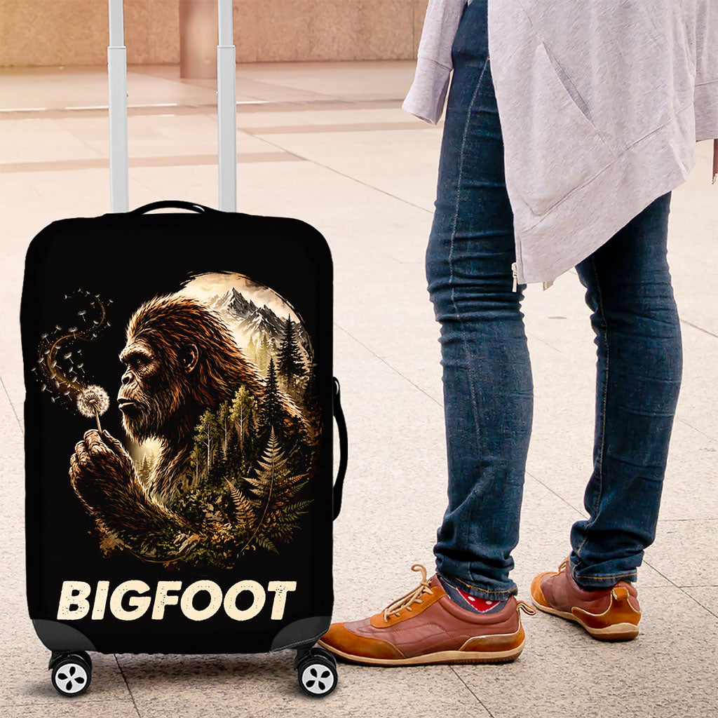 Bigfoot Blowing Wishes Dandelion Luggage Cover Vintage Sasquatch Art Forest Mountain Nature