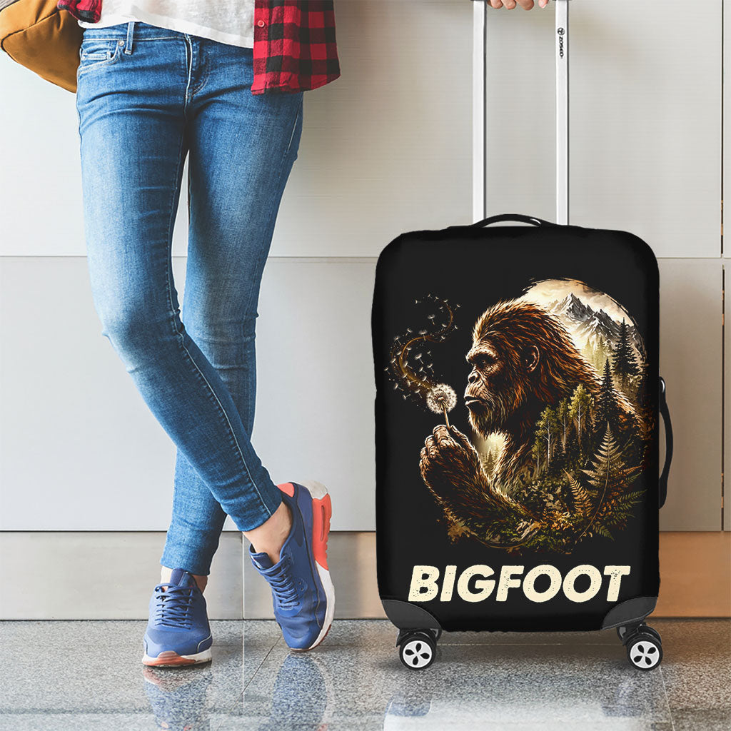 Bigfoot Blowing Wishes Dandelion Luggage Cover Vintage Sasquatch Art Forest Mountain Nature