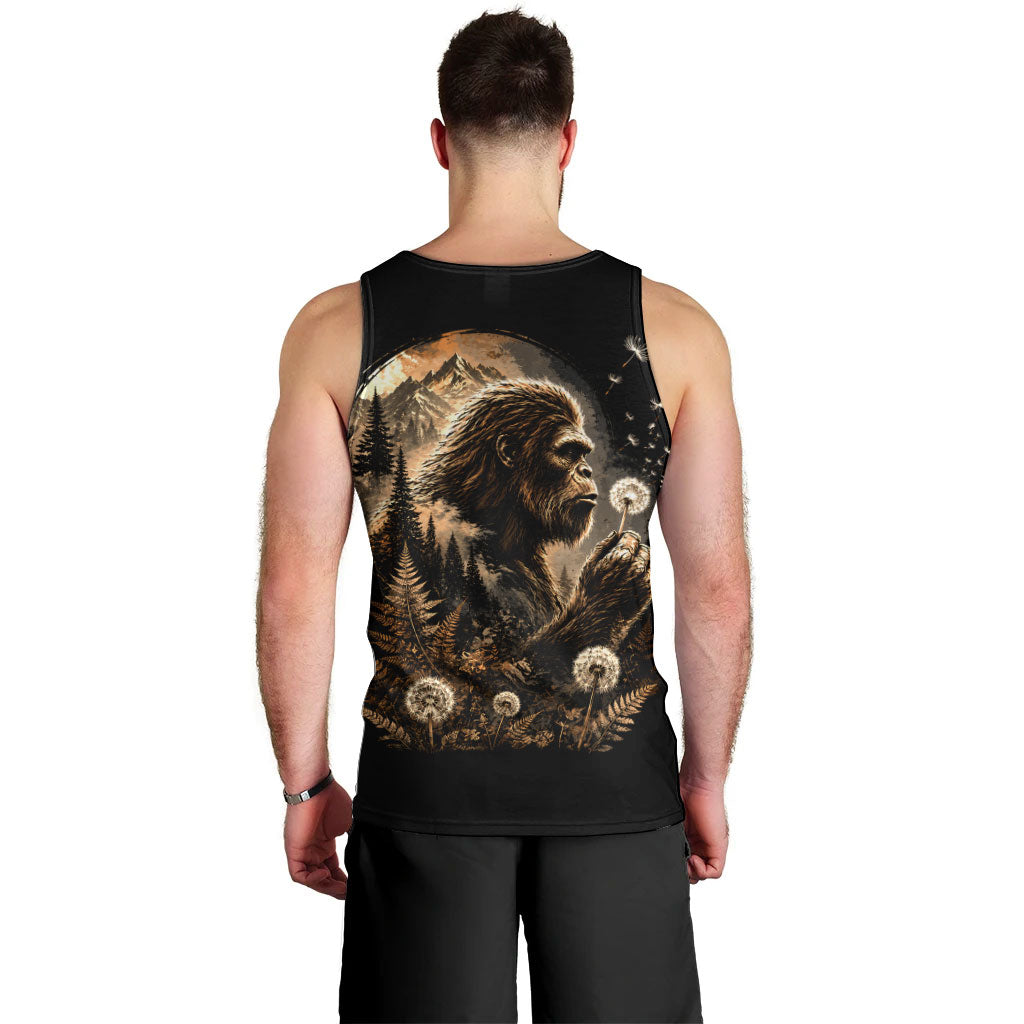 Bigfoot Blowing Wishes Dandelion Men Tank Top Vintage Sasquatch Art Forest Mountain Nature