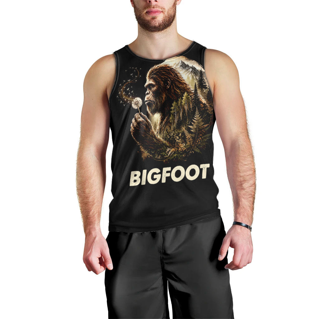 Bigfoot Blowing Wishes Dandelion Men Tank Top Vintage Sasquatch Art Forest Mountain Nature