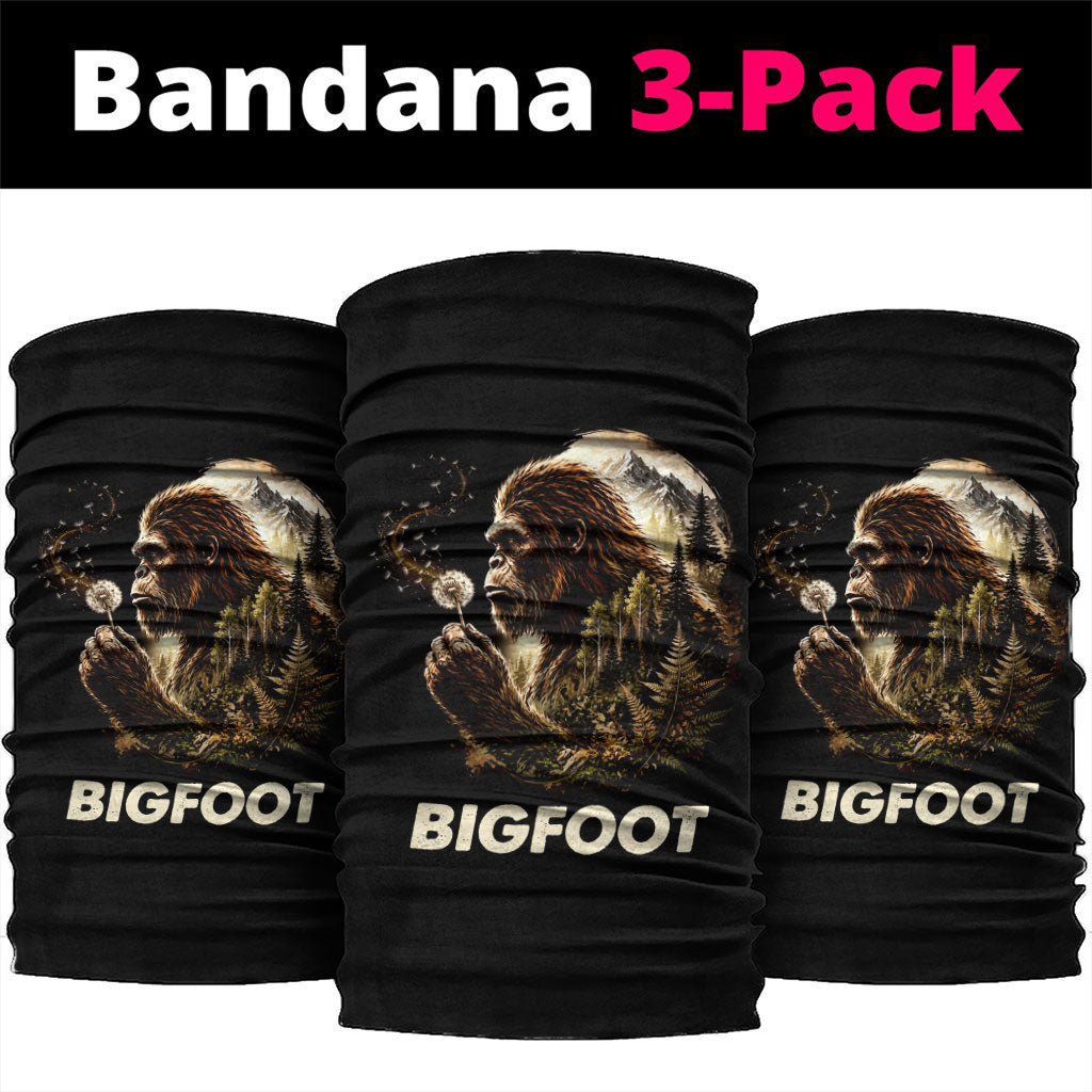 Bigfoot Blowing Wishes Dandelion Neck Gaiter Vintage Sasquatch Art Forest Mountain Nature
