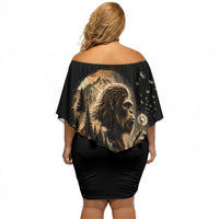 Bigfoot Blowing Wishes Dandelion Off Shoulder Short Dress Vintage Sasquatch Art Forest Mountain Nature