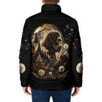 Bigfoot Blowing Wishes Dandelion Padded Jacket Vintage Sasquatch Art Forest Mountain Nature