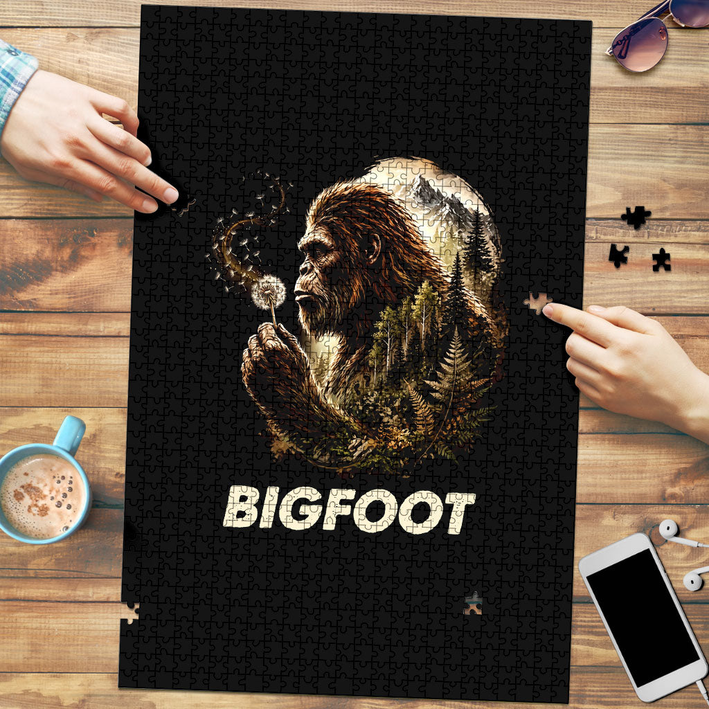 Bigfoot Blowing Wishes Dandelion Puzzle Vintage Sasquatch Art Forest Mountain Nature