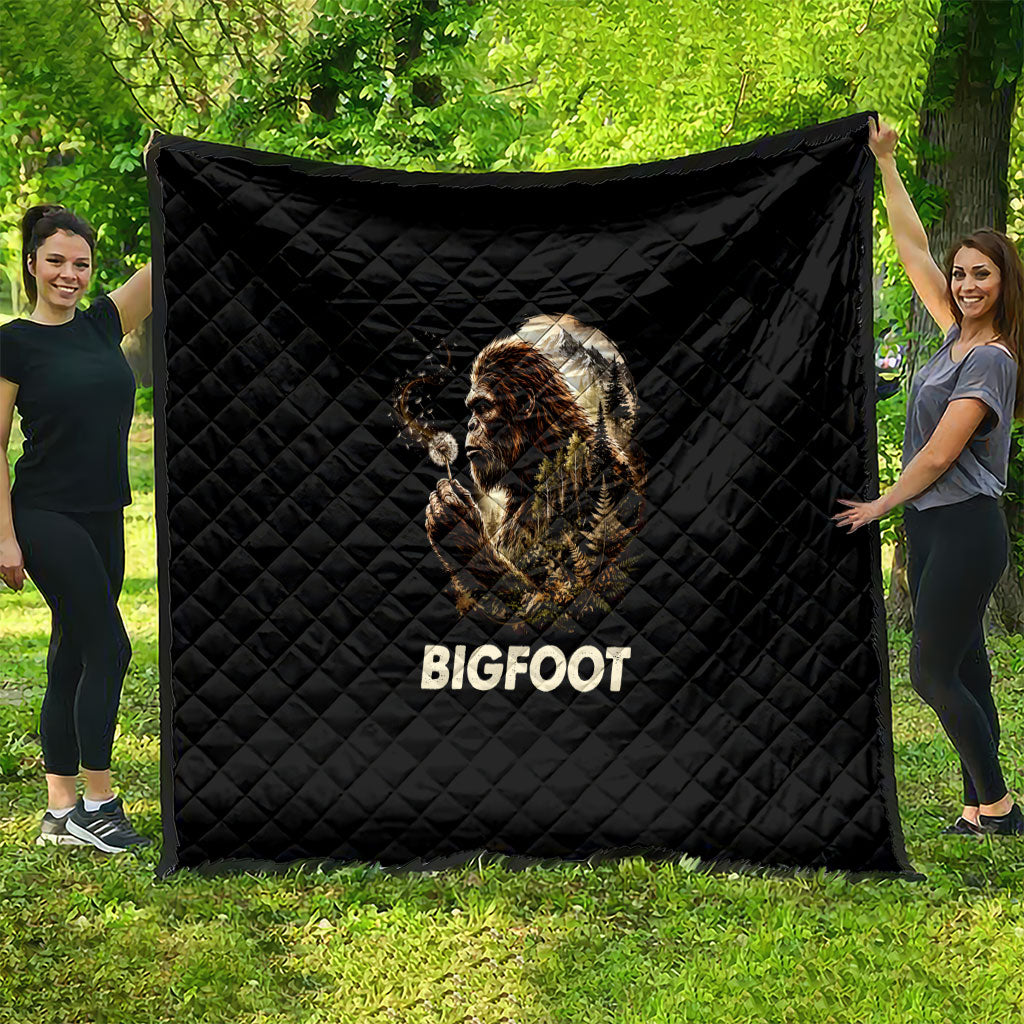 Bigfoot Blowing Wishes Dandelion Quilt Vintage Sasquatch Art Forest Mountain Nature