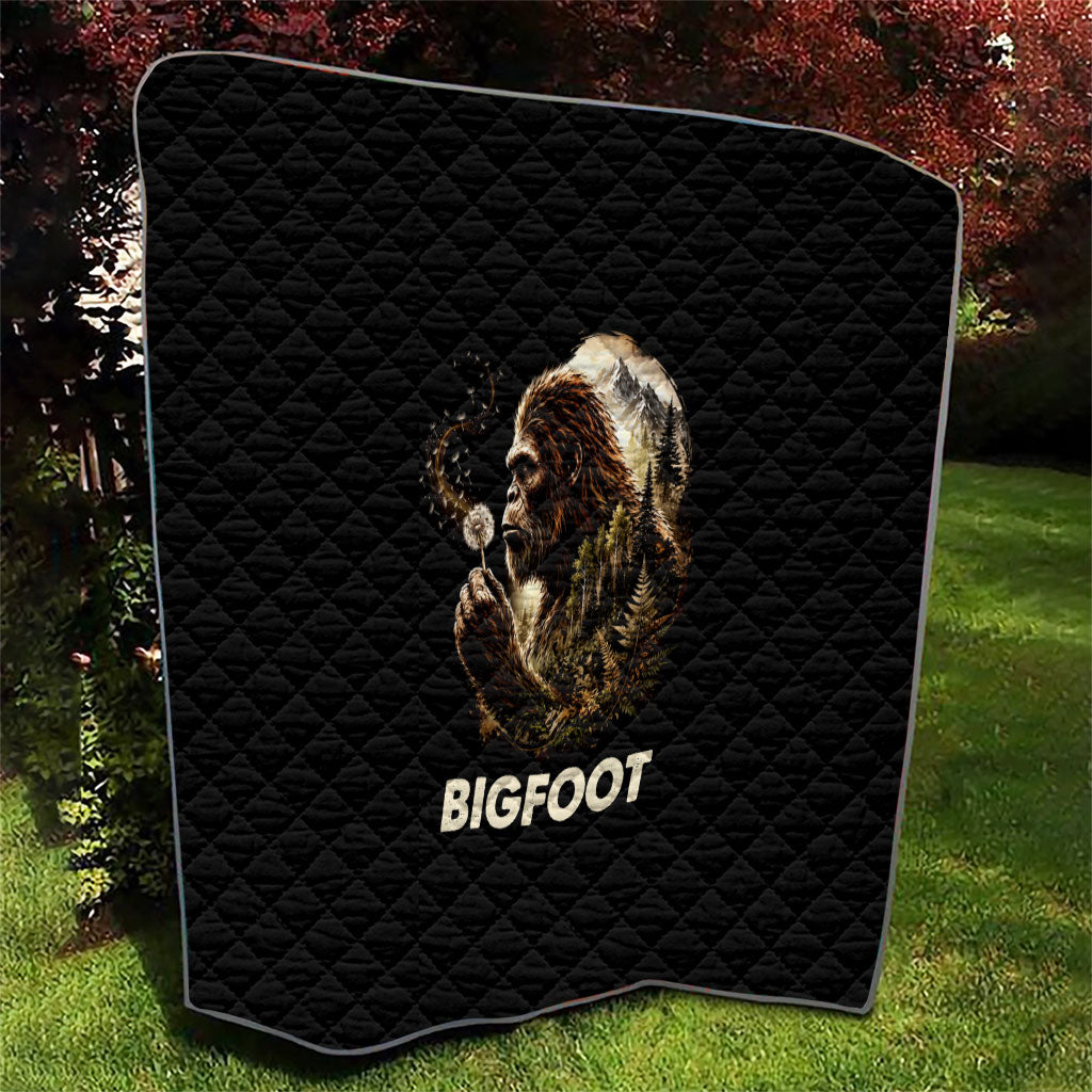 Bigfoot Blowing Wishes Dandelion Quilt Vintage Sasquatch Art Forest Mountain Nature